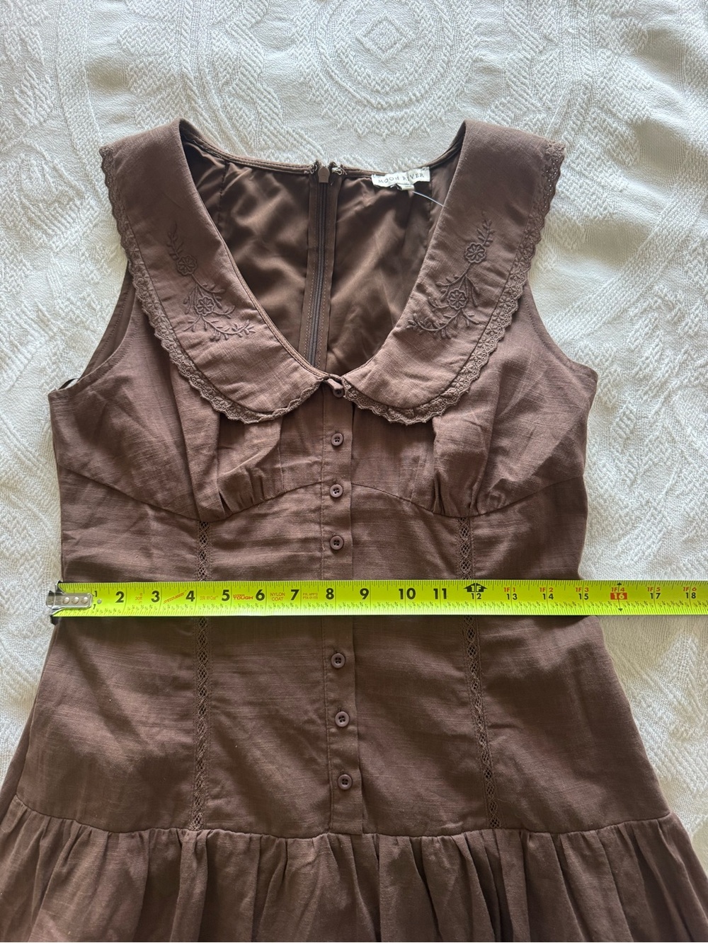 Moon River M Maxi Dress Peter Pan Collar Cottagecore Embroider Chocolate Brown - Picture 8 of 11